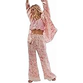 BLUEAGLE Women's 2-Piece Satin Pajama Set Floral Silk Sleepwear Set Soft Printed Oversized Pajama Lightweight Breathable Pjs