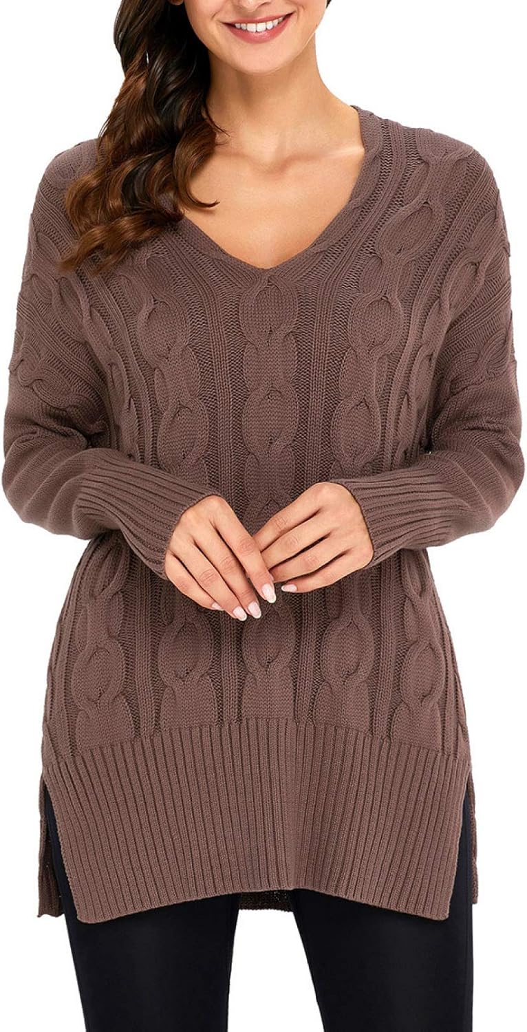 Sidefeel Women Casual V Neck Loose Fit Knit Sweater Pullover Top at  Women’s Clothing store