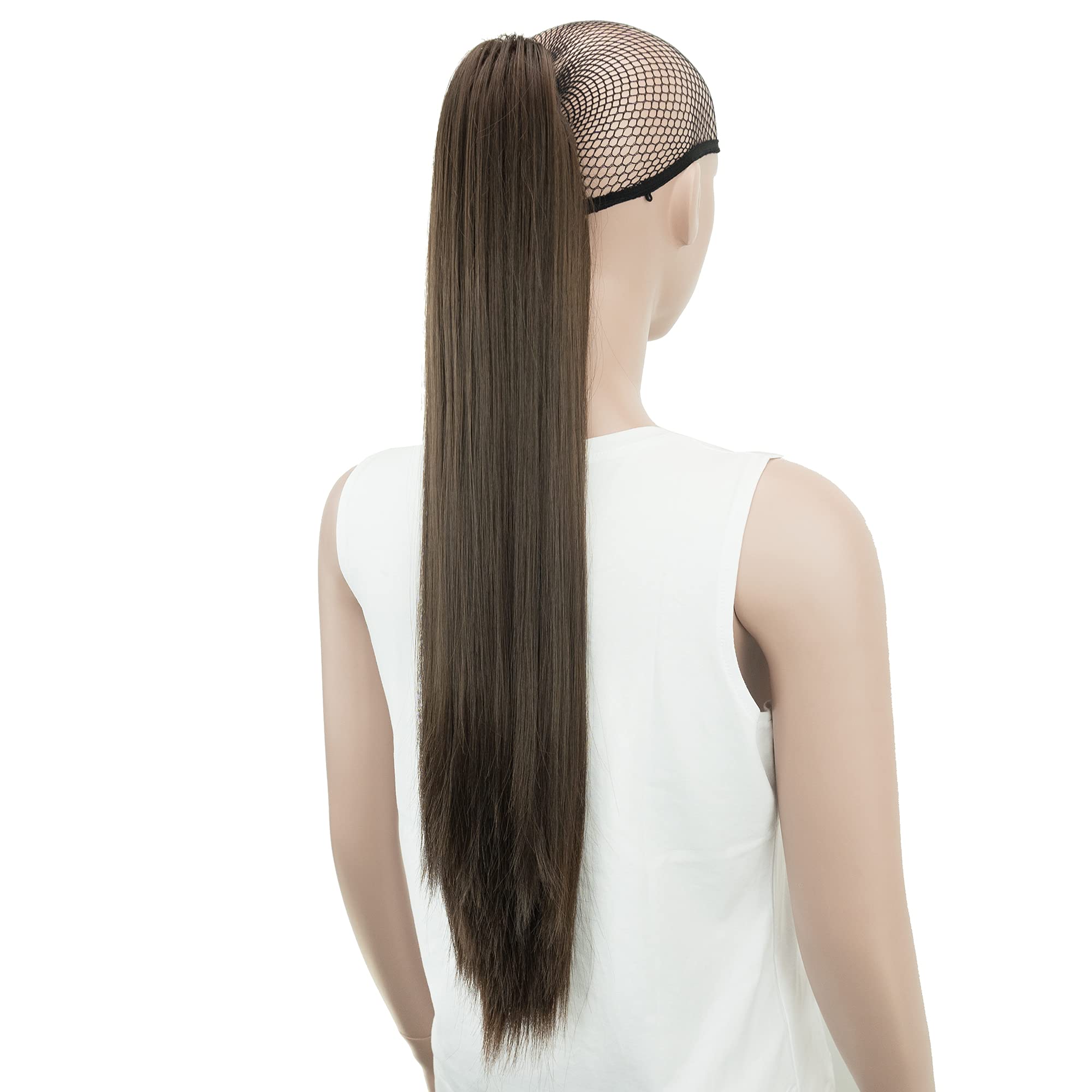 IMISSU Thick Straight Jaw Claw Ponytail Hair Pieces Extensions Pony Tail Clip in Hairpiece 24 Inches (Straight Chocolate Brown)