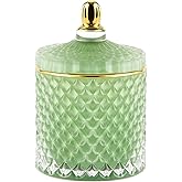 ALAMHI Candy Dish with Lid Glass Decorative Box, Vintage Jewelry Box, Small Candy Jar with Lid Crystal Apothecary Decor Box, Birthday Gifts For Friends Female (Green)