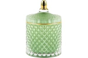 ALAMHI Candy Dish with Lid Glass Decorative Box with Lid, Vintage Jewelry Box Trinket Boxes, Small Candy Jar with Lid Crystal Apothecary Decor Box, Birthday Gifts For Friends Female (Green)