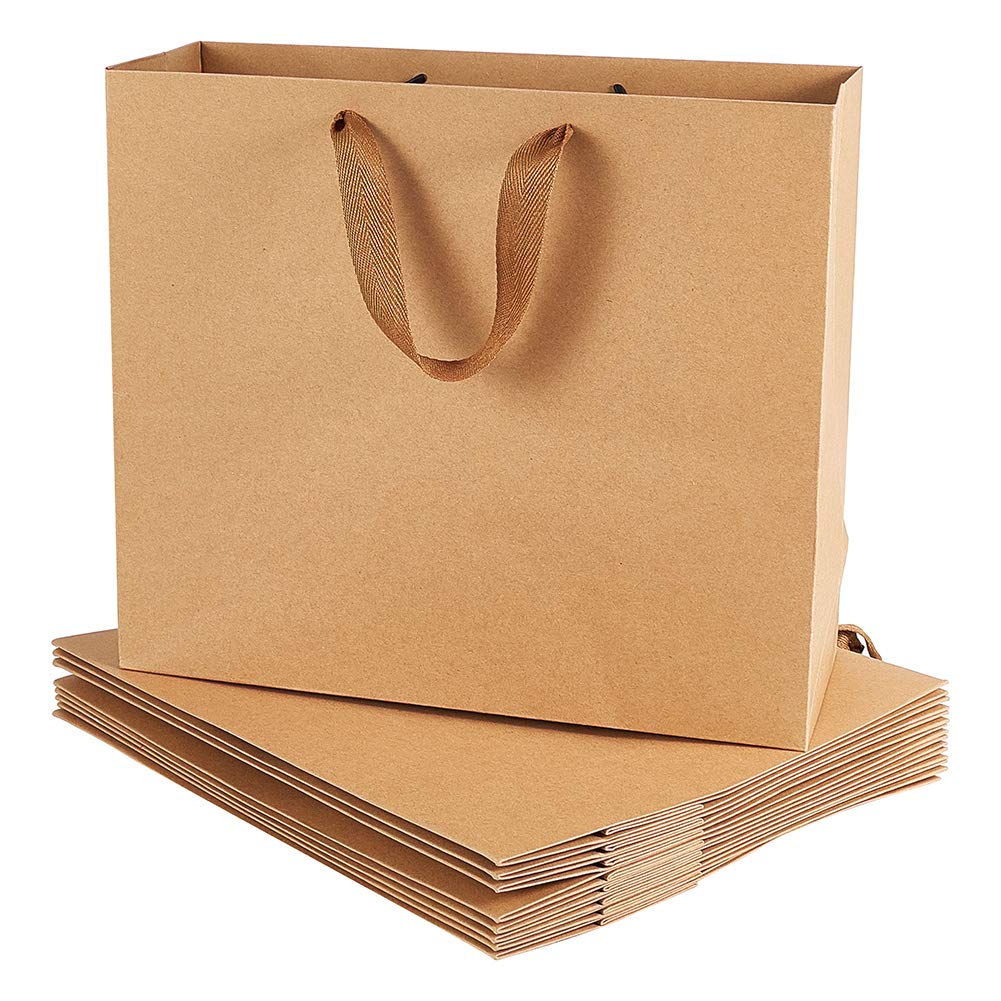 PH PandaHall 10 Pack Paper Gift Bags, 32x28x11.5cm Brown Kraft Paper Bags with Handles Kraft Shopping Bags Valentine Party Bags Retail Handle Bags Merchandise Bags New Year Wedding Party Bags