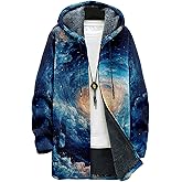 domirica Winter Coats For Men Galaxy 3D Print Long Sleeve Zipper Big And Tall Cardigan Fleece Warm Novelty Fashion Jacket