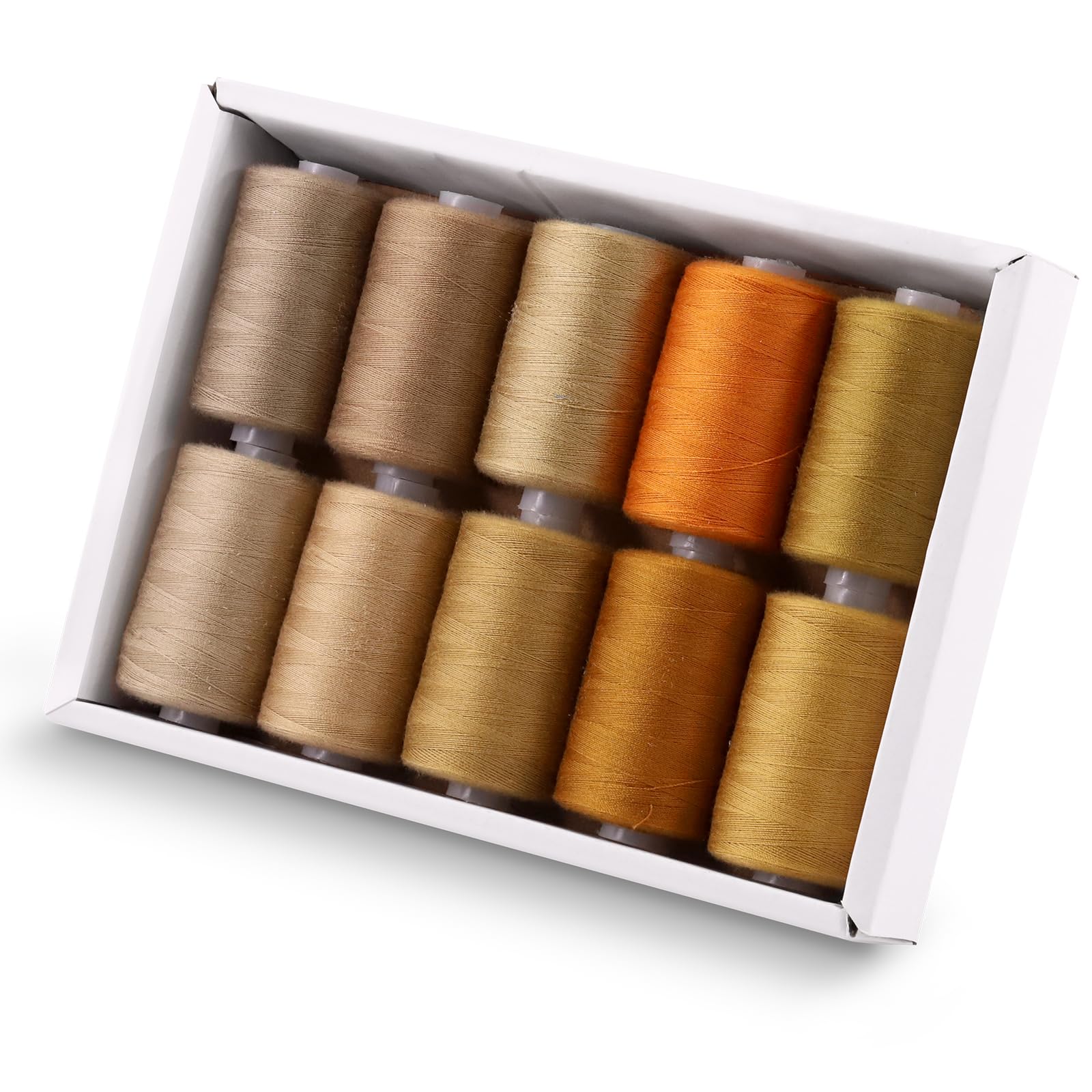 Tanstic 10Pcs Sewing Thread Set, 10 Colors Polyester Thread, 1093 Yards(1000M) Per Spool, Brown Color Tones