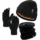 FURTALK Winter Knit Beanie Hat Sacrf Touch Screen Gloves Set Soft Fleece Lining Warm Beanie Unisex Winter Set