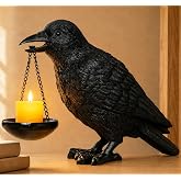 Gothic Crow Lamp with Tealight Candle Holder Raven Statue Halloween Decor Black Bird Decorations Indoor Gothic Home Decor for Living Room Tabletop Shelf Bedroom Unique Goth Witchy Gifts
