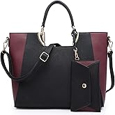 Dasein Women Two Tone Handbag Purse Top Handle Shoulder Bag Tote Hobo Work Bag w/Matching Clutch