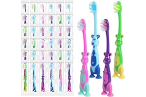 Akulgaci 100 Pack Kids Toothbrush Bulk Soft Bristles Toddler Cute Toothbrush with Suction Cup, Includes Travel Covers, Individually Wrapped Toothbrushes for Kid Home School Daycare Camp (Kangaroo)