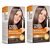 Kativa Brazilian Straightening Kit, 12 Weeks of Home Use Professional Straightening, with Organic Argan Oil, Shea Butter, Keratin & Amino Acids, for Straighter, Softer and Shinier Hair, All Hair Types – Pack of 2