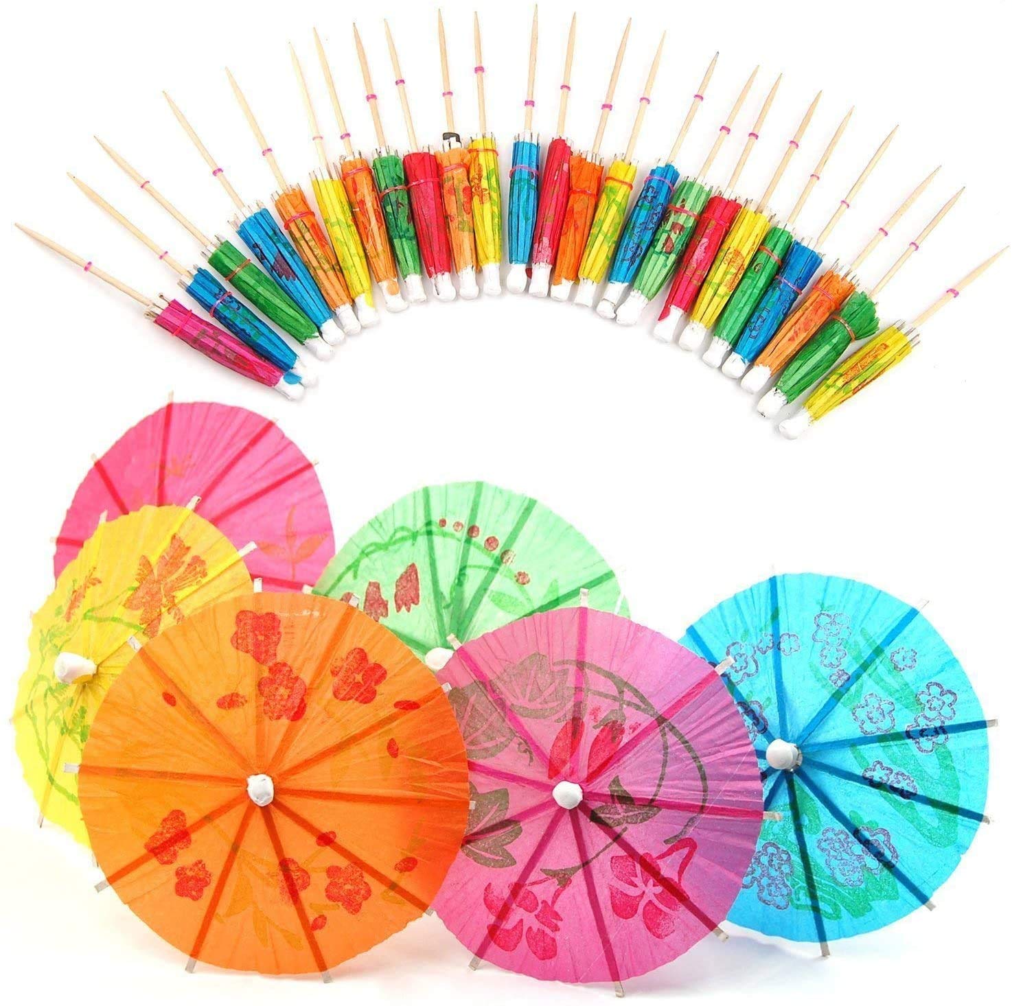 Cocktail Umbrellas,Paper Cocktail Decoration 50Pcs 10cm Colourful Drink Parasols for Cocktail Tropical Drinks Fruit Label Wine Label Assorted