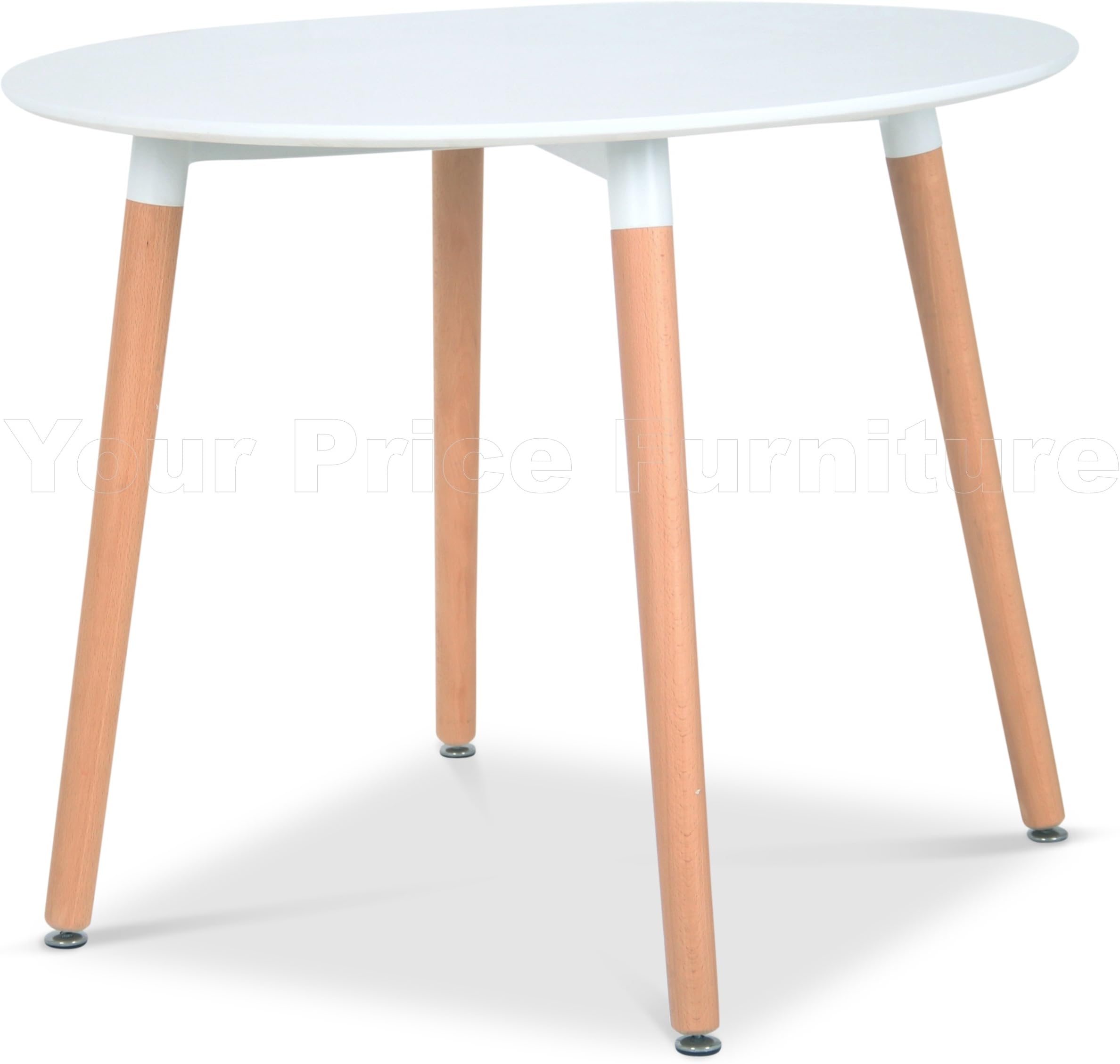 Designer Dining Table 90cms Small Round White With Natural Wood Legs Art Deco Style Your Price Furniture Brand