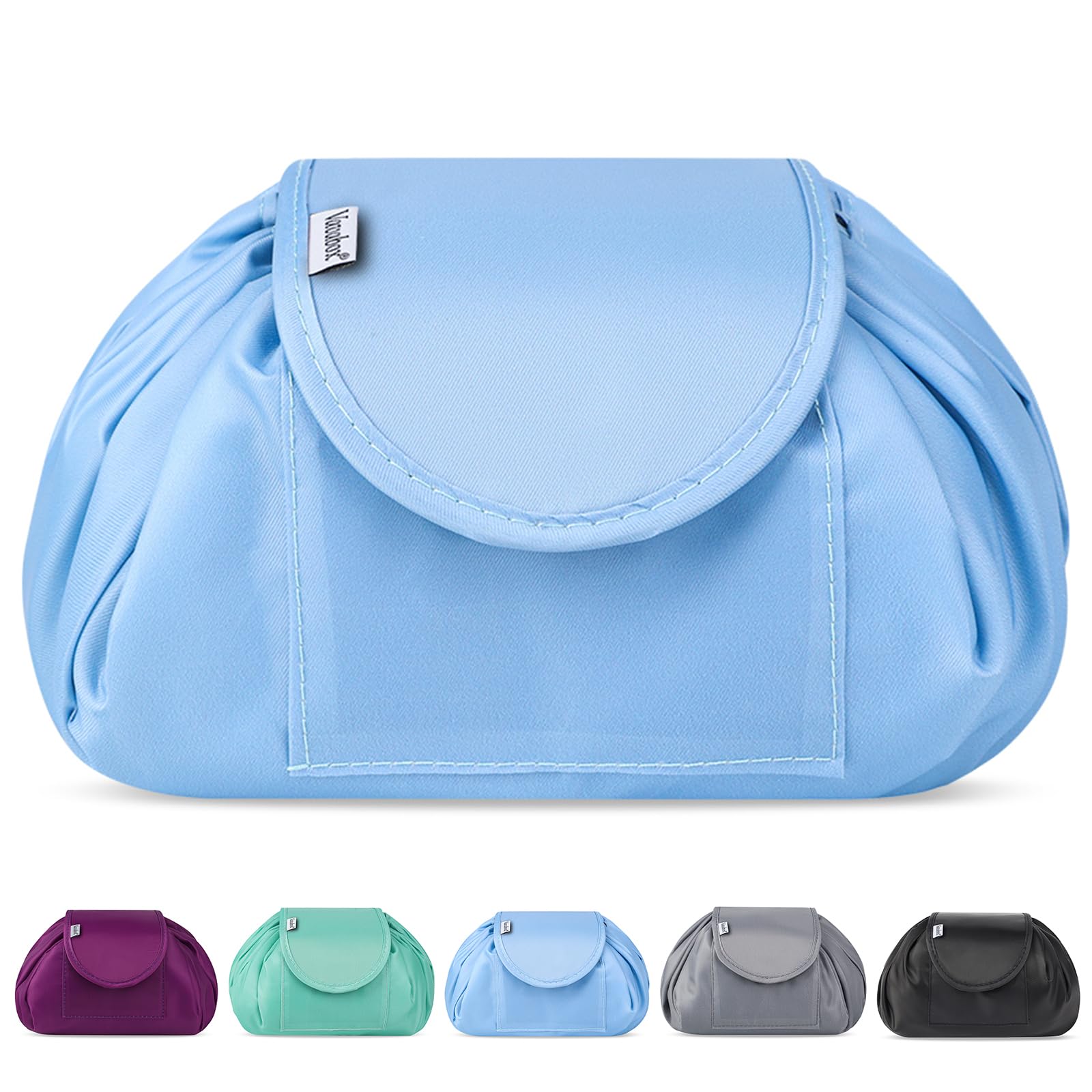 Lazy Drawstring Makeup Bags, Large Capacity Waterproof Travel Portable Cosmetic Bag Pouch Makeup Pouch Storage Organiser for Women Girl (Light Blue)