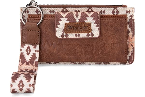 Wrangler Wallet Purse for Women Aztec Clutch Wristlet Wallet with Boho Credit Card Holder