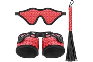 3pcs BDSM Bondage Set with Blindfold, Flogger & Handcuffs – PU Leather BDSM Kit with Soft Plush Lining, Luxury Bondage Toys &