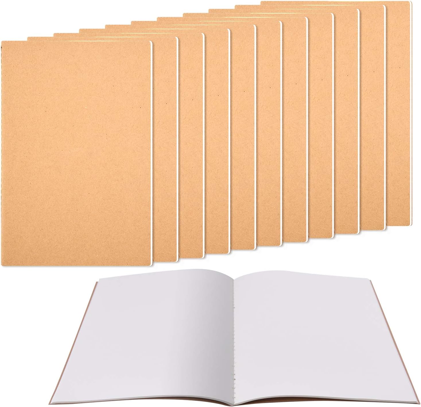 Zealor12 Pack Notebook Journals for Travelers Kraft Brown Cover Notepad, A5 Size Paper (8.25" x 5.5"), 30 Sheets/60 Blank Pages (Blank)