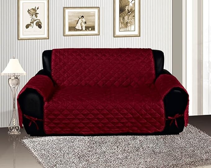 Burgundy Quilted Micro Suede Pet Dog Couch Sofa Cover