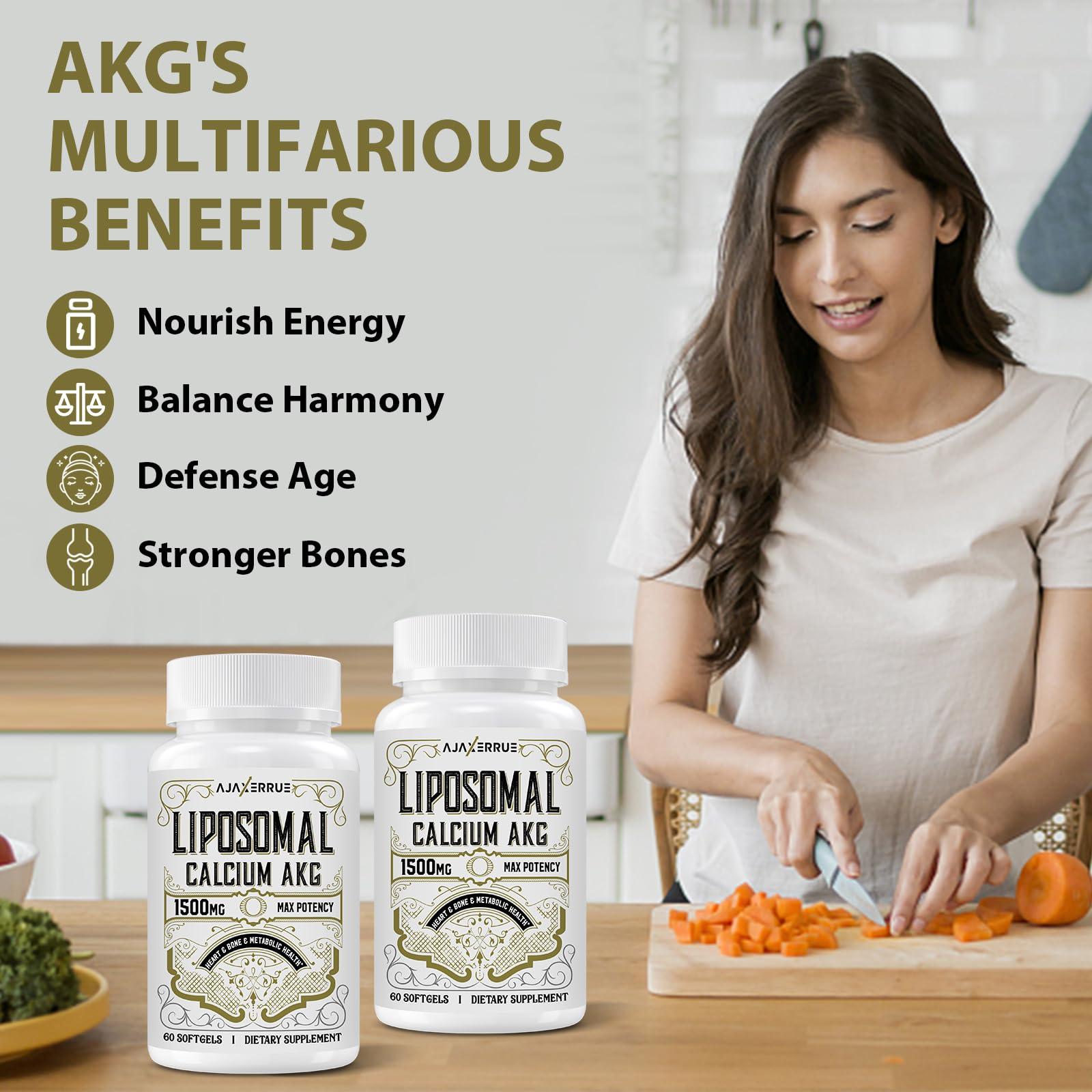Liposomal Calcium AKG Supplement 1500 MG (Alpha-Ketoglutaric Acid), High Absorption, More Effective Than AAKG, Ca AKG for Longevity, Age Defense, Cellular Energy, Metabolic Function, 60 Softgels