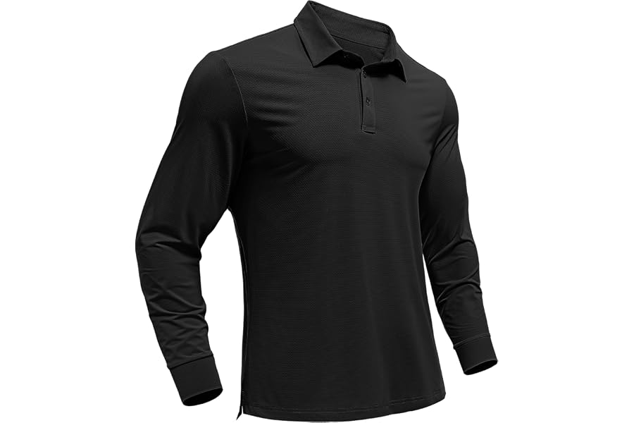 PINSPARK Men's Polo Shirts Long Sleeve Moisture Wicking Golf Shirts for Men UPF 50 Lightweight Work Casual Collared Shirt
