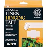 Lineco Self-Adhesive Linen Hinging Tape, White, 1.25 Inch x 150 Feet | Neutral pH, Acrylic Adhesive, Acid-Free, for Hinging Matboards, Mounting, Conservation, Framing, Craft, DIY