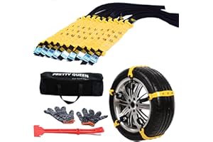 PRETTYQUEEN Upgraded Snow Chains for Cars - 10 Pcs Emergency Anti Slip Tire Straps, Car Snow Chain for Trucks Minivan Pickup SUV/ATV/UTV Winter Universal Tire Blocks 185-295mm/7.2-11.6 inches