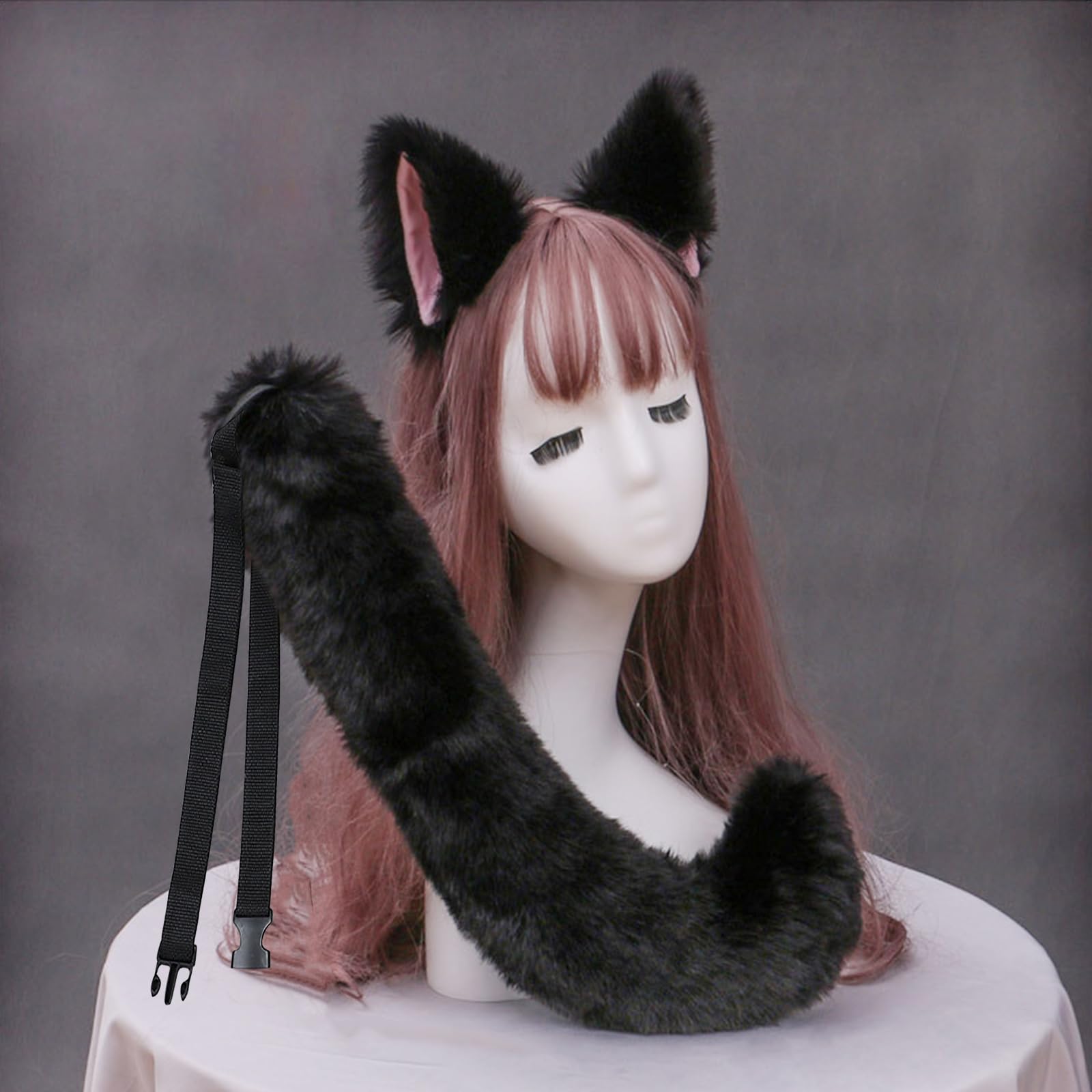 XINCHIA Faux Furry Fox Ears Headband and Tail Set Halloween Fluffy Animal Hairband Hair Hoop Long Tail Set Soft Cosplay Fancy Dress Costume Accessories Animal Dress Up Party Decoration for Women