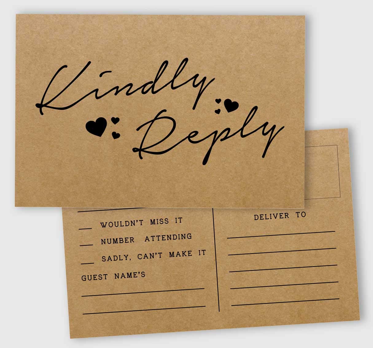 Inkdotpot RSVP Postcards (Set Of 50) 4"X6" Blank With Mailing Side,RSVP Reply Response Cards For Wedding Rustic Kraft Script Style Print Return Cards