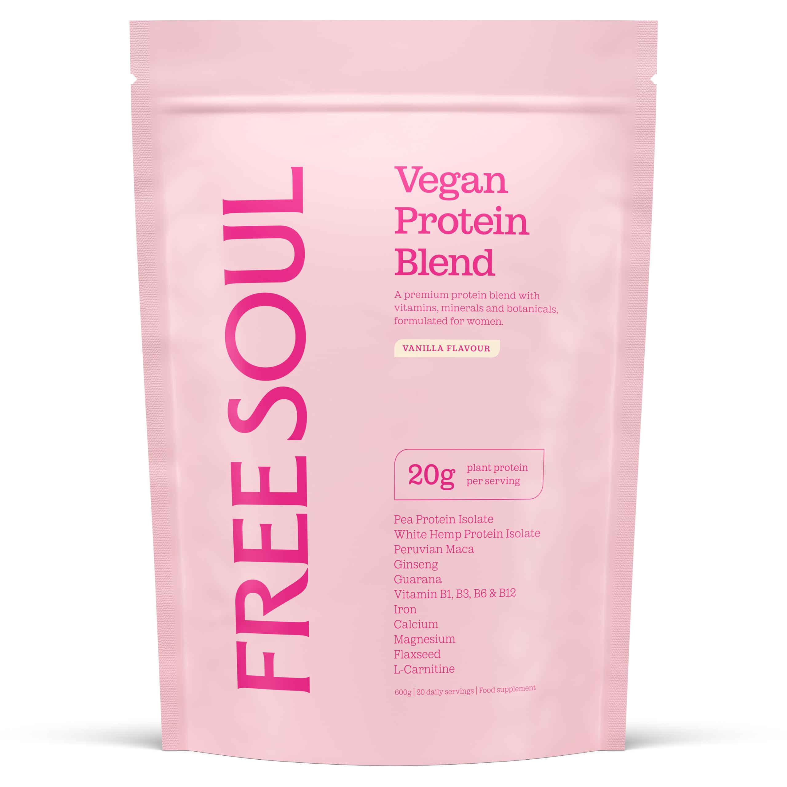 Free Soul Vegan Protein Powder | Formulated for Women | 600g | 20g Protein with Added Nutrients | Gluten & Soy Free Plant-Based Nutrition Shake | Pea & Hemp Isolate Protein | Vanilla Flavour