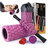 5 in 1 Foam Roller Set for Deep Tissue Muscle Massage, High Density Fitness Exercise Foam Roller, Massage Roller, Massage Ball, Resistance Band, for Whole Body (Pink-Black)