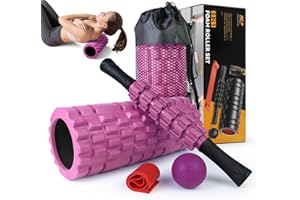 SUBCULTUREPICK 5 in 1 Foam Roller Set for Deep Tissue Muscle Massage, Trigger Point Fitness Patented Exercise Foam Roller, Massage Roller, Massage Ball, Stretching Strap, for Whole Body (Pink-Black)
