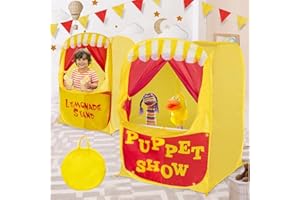 Alvantor Pop Up Puppet Show Theater & Lemonade Stand, Pretend Playhouse Kids Play Tent, Puppet Stage Tabletop Sets for Toddlers Curtain Fordable, Indoor & Outdoor Children Drama 29"X29"X43"H, 1 pc