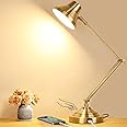 LED Desk Lamp with USB Port, Dimmable Touch Table Lamp with 3 Color Modes, Gold Reading Light with Adjustable Arm, Architect Desk Lamp for Home Office Bedside Nightstand Bedroom Living Room Study