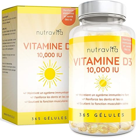 Vitamine D3 10000 Iu 365 Gélules Articulations Os Et Dents En Bonne Santé 1 An Dapprovisionnement