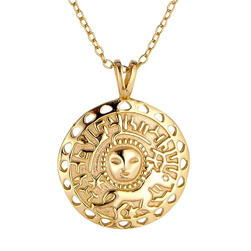 Goldkette Damen als Kette Damen oder Medaillon. Amulett aus 925 Sterling Silber mit 14K Gold Plattierung. Länge der Halskette