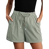 Feiersi Shorts for Women Summer Trendy Drawstring Elastic Waist Beach Wide Leg Short with Pockets