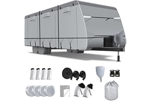RV Cover, 420D Oxford Heavy Duty Travel Trailer Cover Fit 27-30 ft RV, Tear-Resistant Waterproof Breathable Anti-UV Camper Co