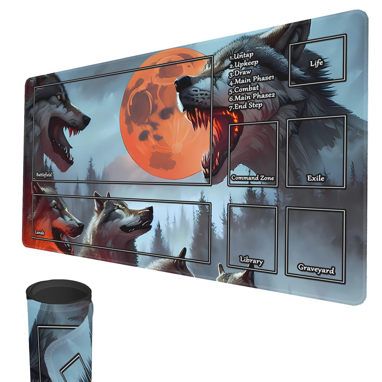 MTG Playmat, 24" x 14" Original TCG Playmats Stitched Edges Smooth Rubber Surface Battle Board Game MTG Playmat with Zones