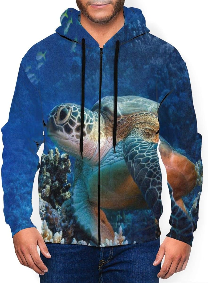 Long Sleeve Hooded Sweatshirt Turtle Cute Amazing Hoodies for Men