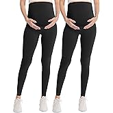 WELL&JUST Maternity Leggings Over The Belly - Ultra Soft Pregnancy Active Wear for Workout Casual, High Waist Yoga Tights