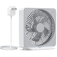 10 Inch Small Box Fan, 3 Speeds Square Table Fan Powered by AC Adapter, Quiet Running, Air Circulator Small Window Fan for Be