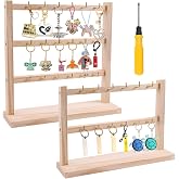 meiqidi 2 Pack Keychain Display Stand, Wooden Key Holder Display for Vendor Booth, Retail Store, Home Organization for Jewelry, Badges, Accessories (30 hooks)