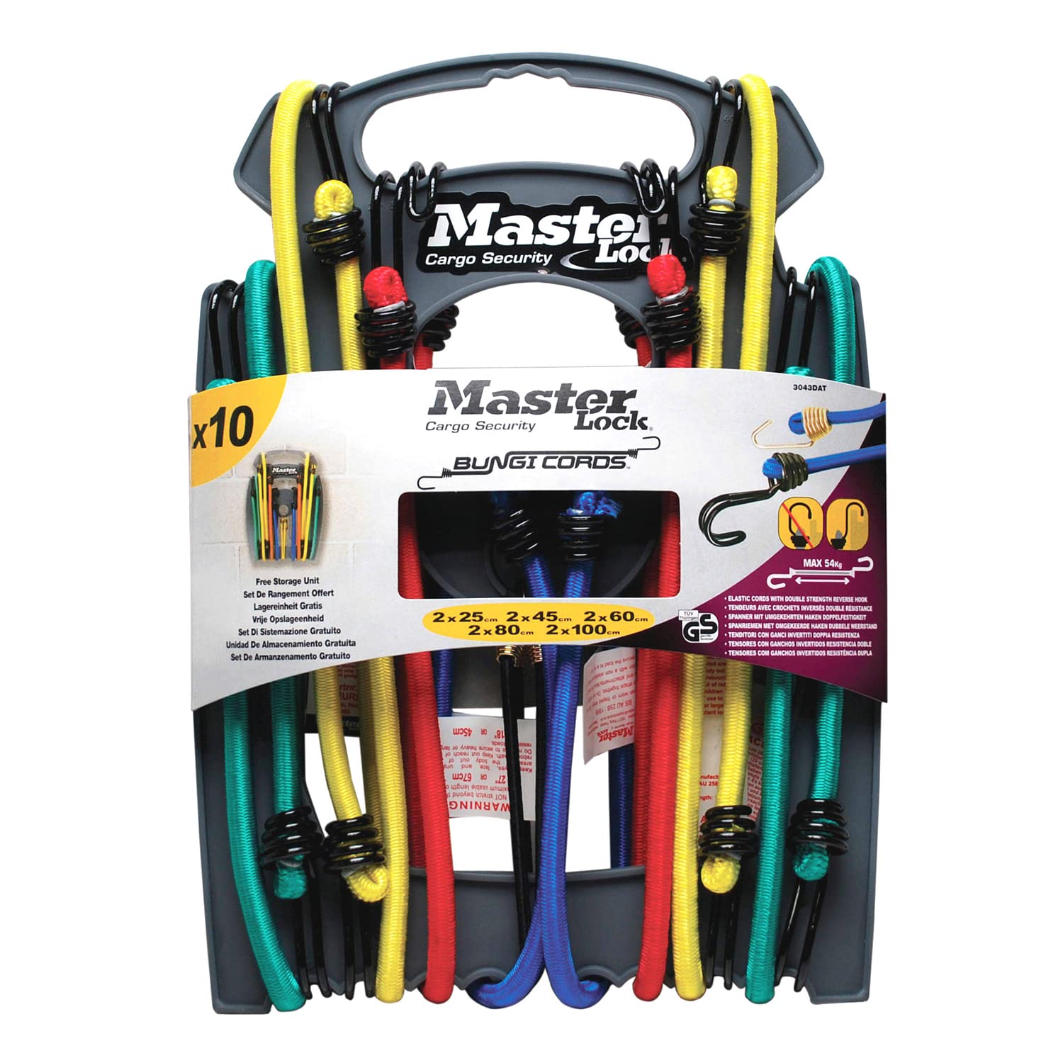 MASTER LOCK 10-pack Bungee cords [2x25cm, 2x45cm, 2x60cm, 2x80cm, 2x100cm] - 3043EURDAT - For camping, Loads on bicycles, House moving