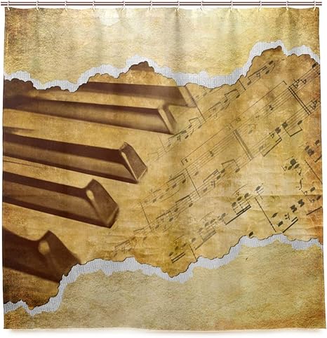 Amazon Kapanou防水 シャワーカーテン ヴィンテージ音楽的背景 かわいいシャワーカーテン ユニットバス バスルーム 芸術の装飾 180cmx180cm バスフック付き 取り付け簡単 シャワーカーテン ホーム キッチン オンライン通販