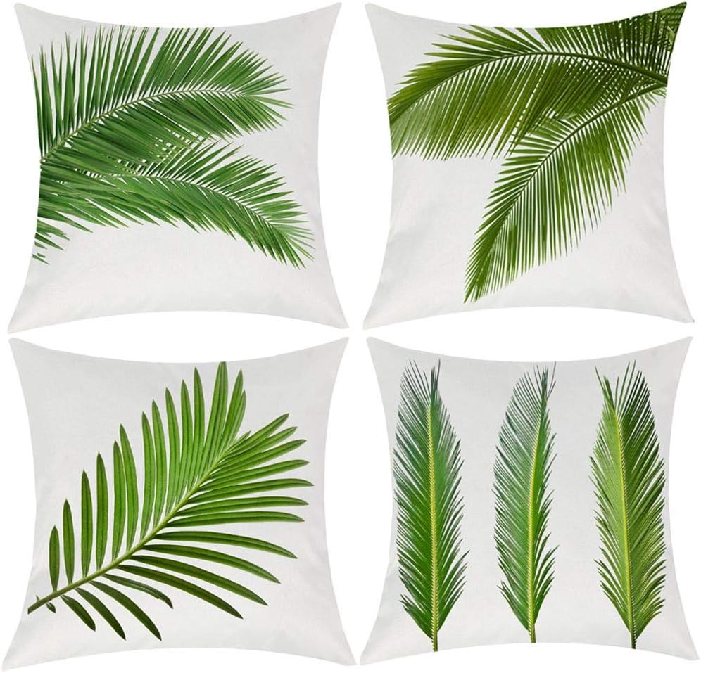Palm Leaf Throw Pillow Cushion Cover, Wilproo Realistic Vivid Leaves of Palm Tree Growth Ecology Lush Botany Themed Print, Decorative Square Accent Pillow Case, 18 X 18 Inches, Green White