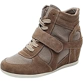 rismart Women's Wedge Casual Hook Loop Fabric Suede Leather Fashion Sneakers