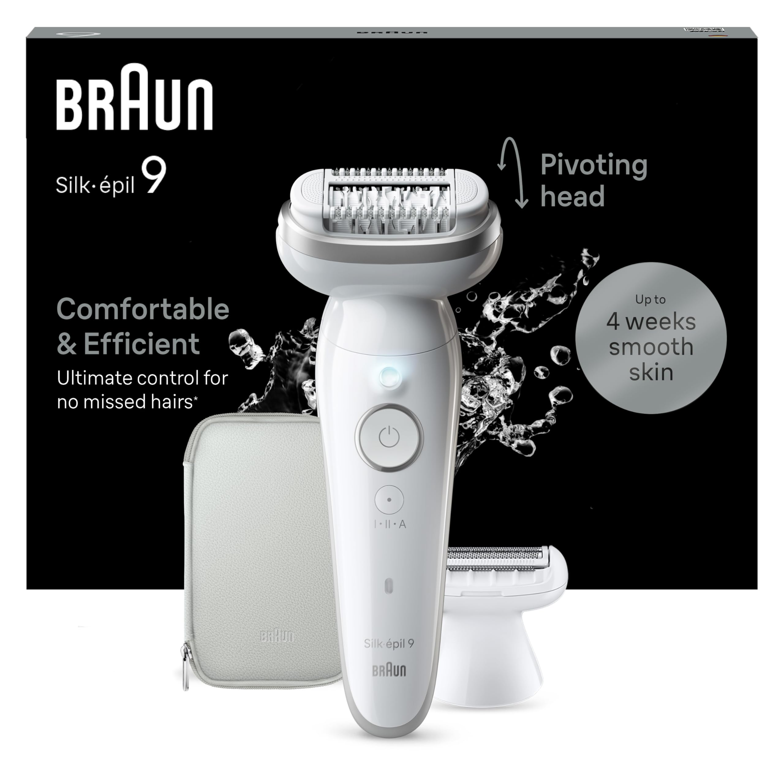 Braun Silk-épil 9, Depiladora Eléctrica Mujer Para Una Eliminación Del Vello Fácil, Depilación En Seco Y En Mojado, Con Cabezal De Rasuradora, Piel Suave Duradera, 9-041, Blanca/Plateada