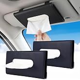 Aojmooke 2Pack Car Tissue Holder, Sun Visor Napkin Box Black | Premium PU Leather, Auto Napkin Case, Mask Holder for Car, with Tissue Refill, Vehicle Interior Accessories