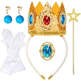 TQTYOY Princess Peach Crown Costume Accessories Include Crown/Wand/Gloves/Earrings/Brooch for Women Girls Halloween Dress up Cosplay Costume Accessories