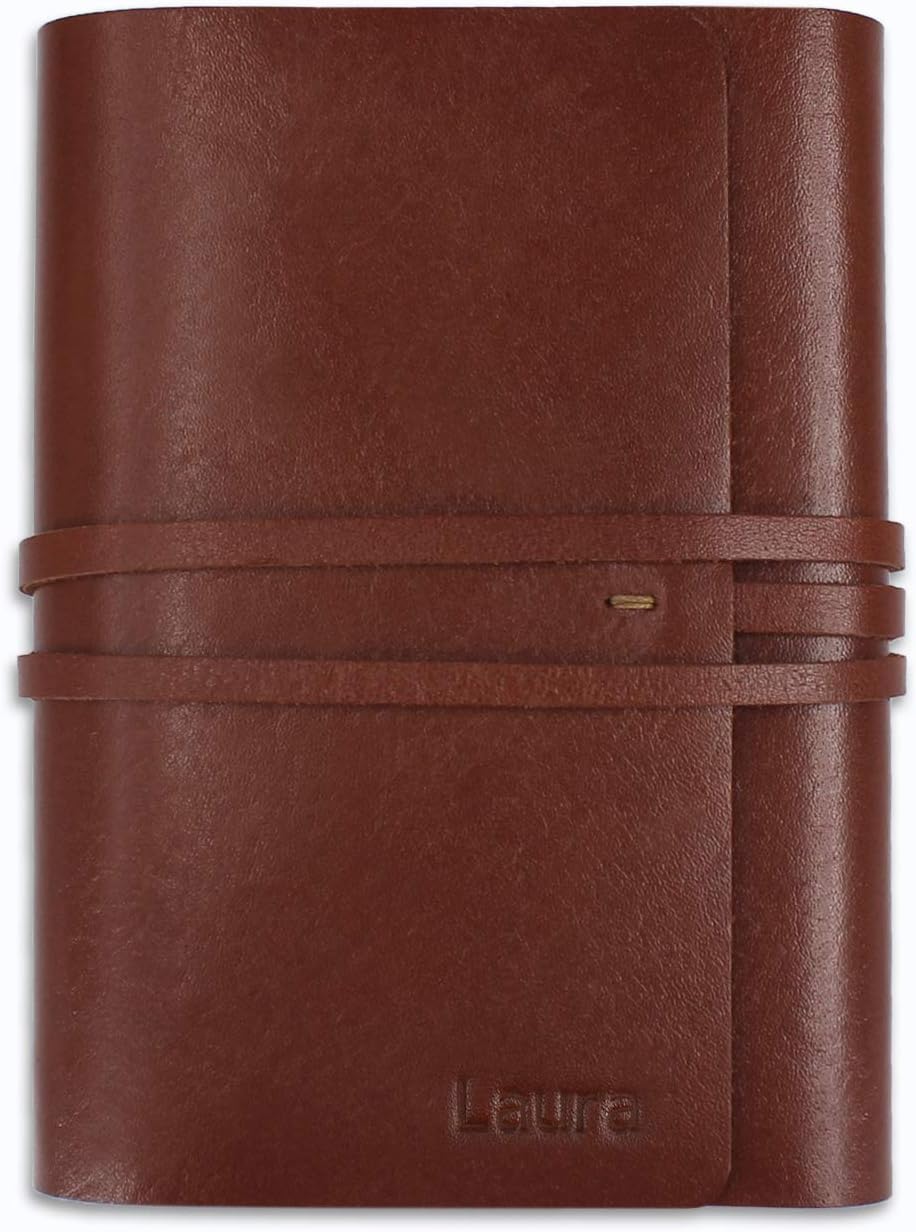 JoyToken Personalised Leather Journal A6 Refillable Leather Notebook Secure Wrap Style (Brown)