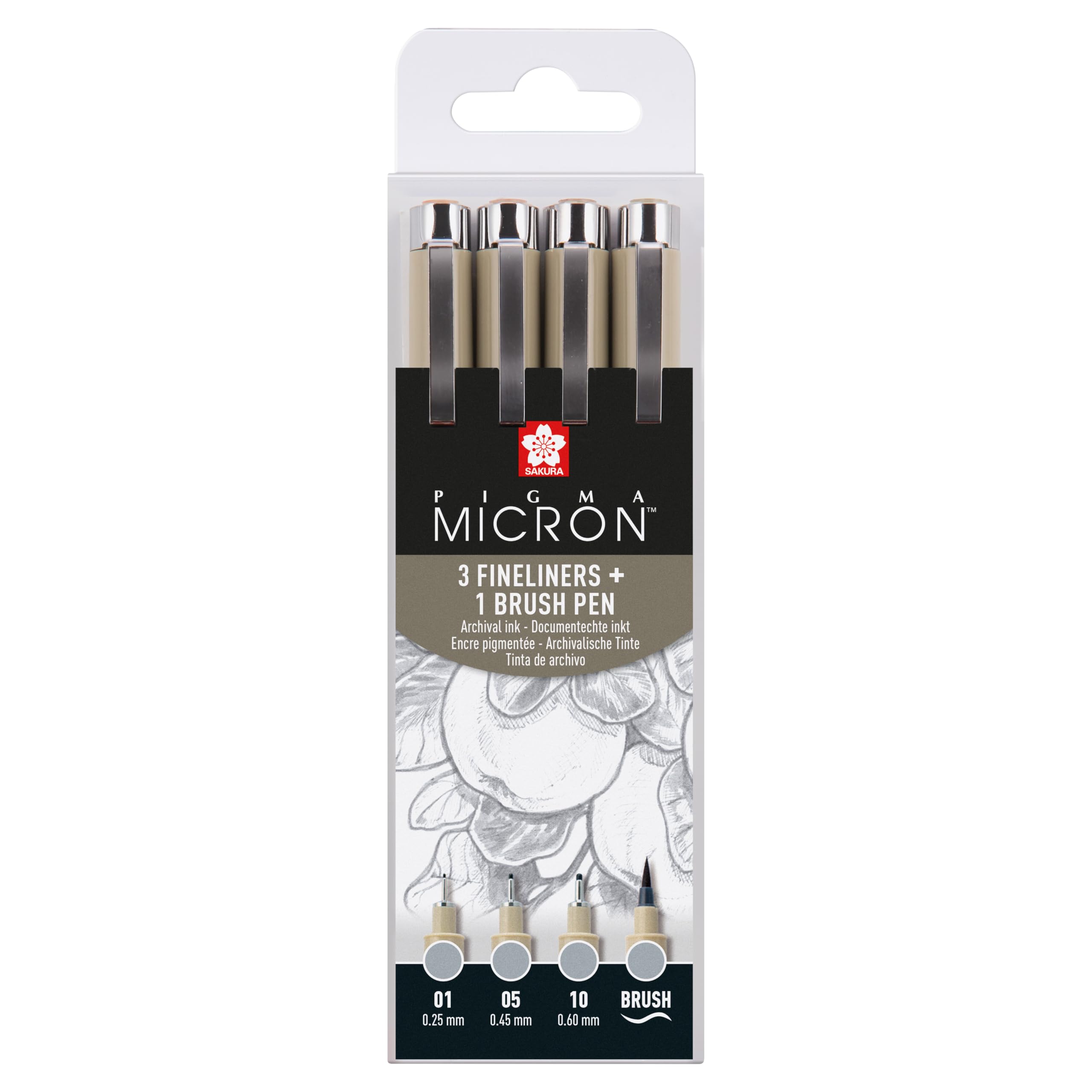 Sakura Light Clear Grey Pigma Micron Inc. 1 Brush Pen - Set of 4