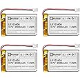 EEMB 4PACK Lithium Polymer Battery 3.7V 2000mAh 103454 Lipo Rechargeable Battery Pack with Wire JST Connector for Speaker and Wireless Device- Confirm Device & Connector Polarity Before Purchase